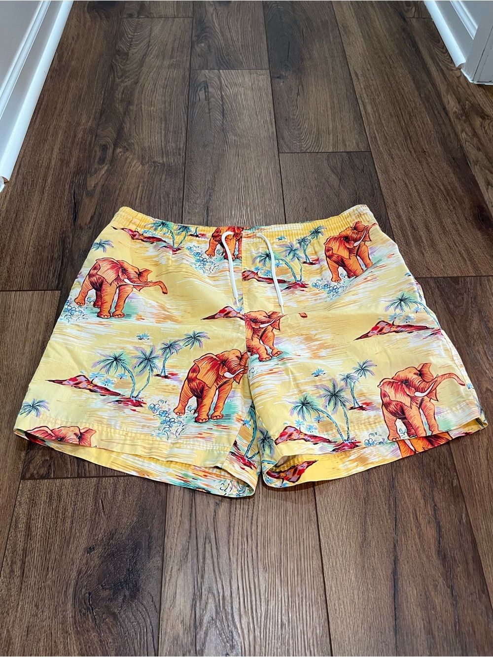 VTG Polo Ralph Lauren Swim Trunks Mens Yellow Elephant Tropical Safari Sz. L